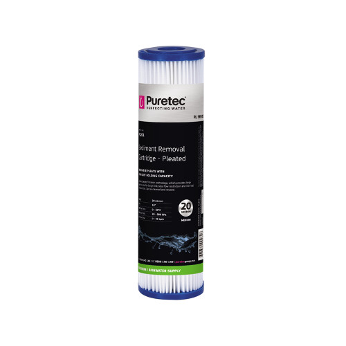 Puretec Pleated Sediment Water Filter Cartridge 10in 20 Micron [201325]