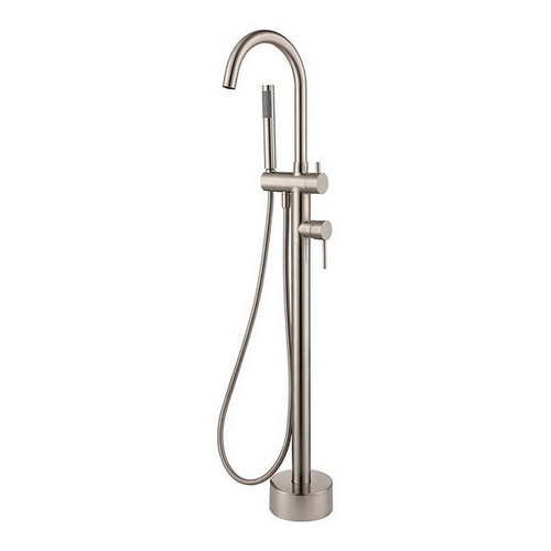 Kaya Floor Standing Gooseneck Bath Mixer w/Hand Shower PVD Brushed Nickel 3Star [201577]