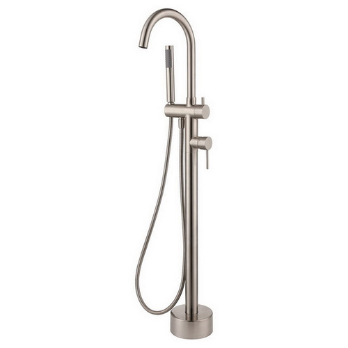 Kaya Floor Standing Gooseneck Bath Mixer w/Hand Shower PVD Brushed Nickel 3Star [201577]