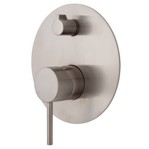 Kaya Upright Wall Diverter Mixer Large Round Plate PVD Brushed Nickel [201632]