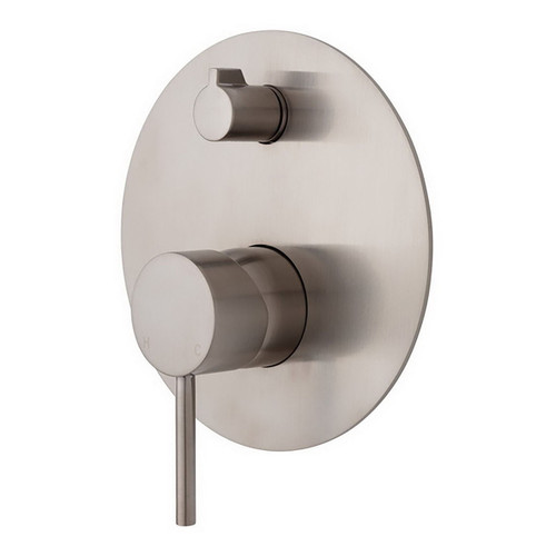 Kaya Upright Wall Diverter Mixer Large Round Plate PVD Brushed Nickel [201632]