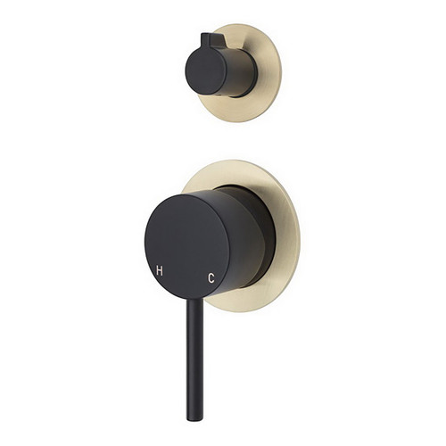 Kaya Wall Diverter Mixer Small Round Plate Matte Black with PVD Urban Brass [201637]
