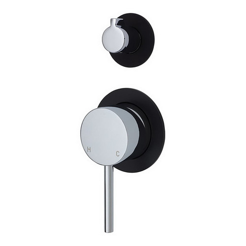 Kaya Wall Diverter Mixer Small Round Plate Polished Chrome with Matte Black Plate [201639]