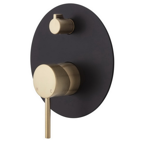 Kaya Wall Diverter Mixer Small Round Plate PVD Urban Brass with Mate Black Plate [201647]