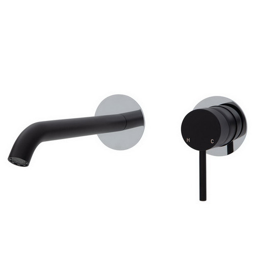 Kaya Wall Basin/Bath Mixer Set Round Plate Matte Black with Chrome Plate 200mm Outlet [201668]