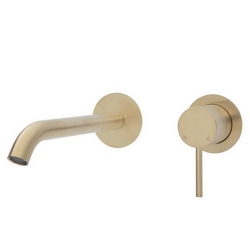 Kaya Wall Basin/Bath Mixer Set Round Plate PVD Urban Brass 200mm Outlet 5Star [201684]