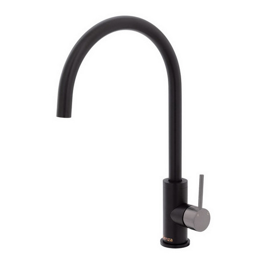 Kaya Gooseneck Sink Mixer Pin Lever Matte Black with PVD Gun Metal Handle [201691]