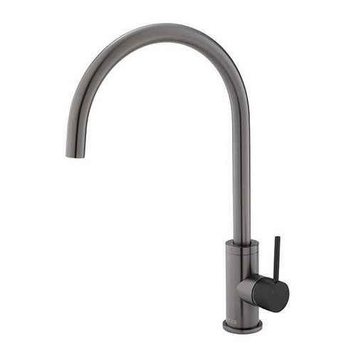 Kaya Gooseneck Sink Mixer Pin Lever PVD Gun Metal with Matte Black Handle [201697]