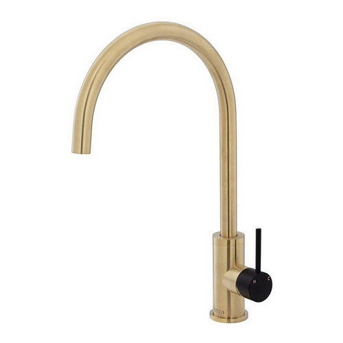 Kaya Gooseneck Sink Mixer Pin Lever PVD Urban Brass with Mate Black Plate Handle [201699]