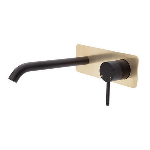Kaya Wall Basin/Bath Mixer Set Square Plate Matte Black with PVD Urban Brass 200mm Outlet [201715]