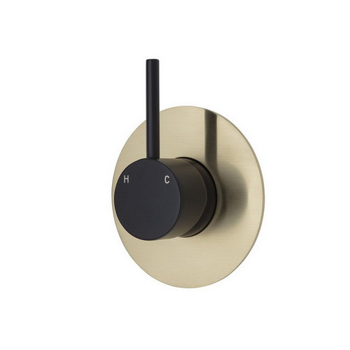 Kaya Up Wall Bath/Shower Mixer Large Round Plate Matte Black with PVD Urban Brass [201772]