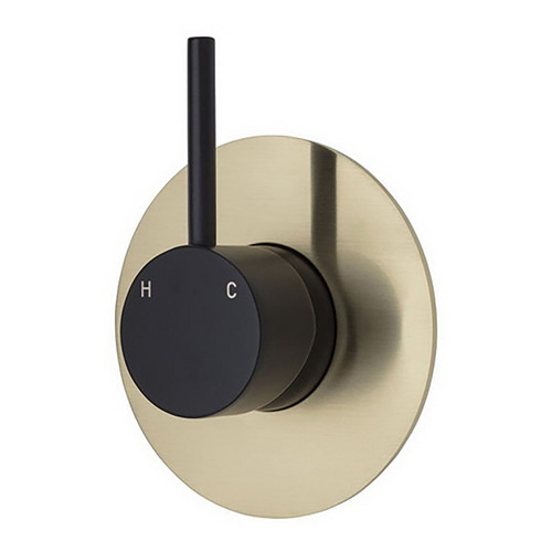 Kaya Up Wall Bath/Shower Mixer Large Round Plate Matte Black with PVD Urban Brass [201772]