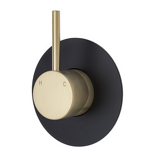 Kaya Up Wall Bath/Shower Mixer Large Round Plate PVD Urban Brass with Mate Black Plate [201782]