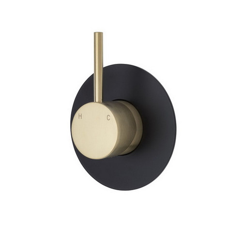 Kaya Up Wall Bath/Shower Mixer Large Round Plate PVD Urban Brass with Mate Black Plate [201782]