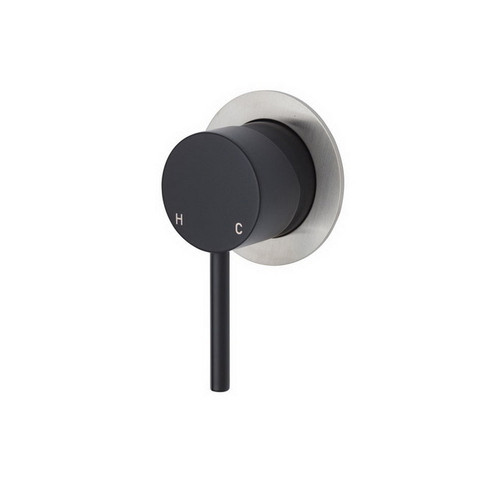 Kaya Wall Bath/Shower Mixer Large Round Plate Matte Black with PVD Brushed Nickel Plate [201601]