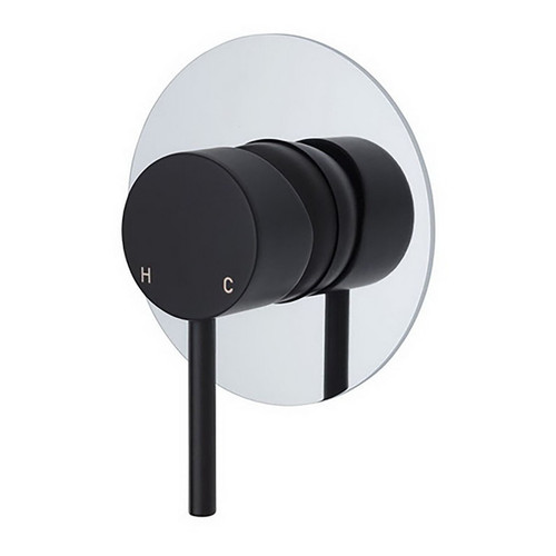 Kaya Wall Bath/Shower Mixer Large Round Plate Matte Black with Chrome Plate [201603]