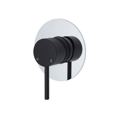 Kaya Wall Bath/Shower Mixer Large Round Plate Matte Black with Chrome Plate [201603]