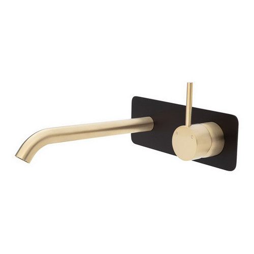 Kaya Up Wall Basin/Bath Mixer Set Square Plate PVD Urban Brass with Mate Black Plate 200mm Outlet [201862]