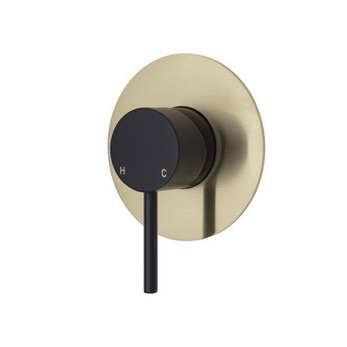 Kaya Wall Bath/Shower Mixer Large Round Plate Matte Black with PVD Urban Brass [201611]