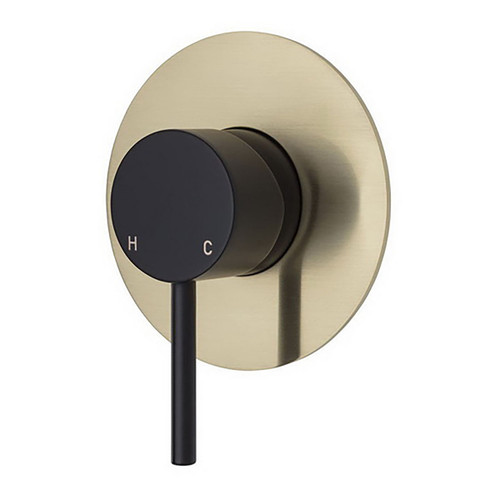 Kaya Wall Bath/Shower Mixer Large Round Plate Matte Black with PVD Urban Brass [201611]