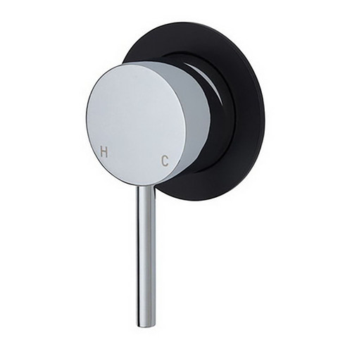 Kaya Wall Bath/Shower Mixer Small Round Plate Polished Chrome with Matte Black Plate [201612]