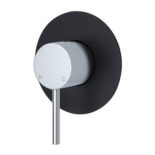 Kaya Wall Bath/Shower Mixer Large Round Plate Polished Chrome with Matte Black Plate [201613]