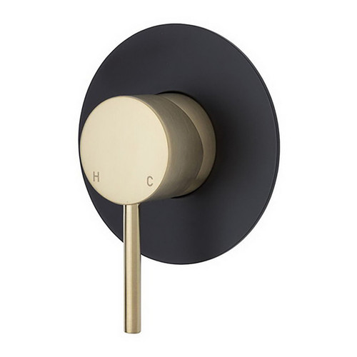 Kaya Wall Bath/Shower Mixer Large Round Plate PVD Urban Brass with Mate Black Plate [201621]