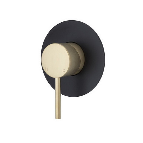 Kaya Wall Bath/Shower Mixer Large Round Plate PVD Urban Brass with Mate Black Plate [201621]