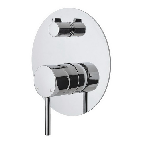 Kaya Upright Wall Diverter Mixer Large Round Plate Polished Chrome [201622]