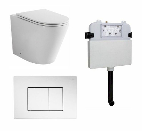 Java Rimless Floor Standing Pan with Square Chrome Flush Plate and Cistern [203103]