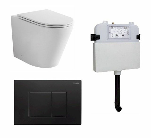 Java Rimless Floor Standing Pan w/Square Matte Black Flush Plate & Cistern 4Star [203104]