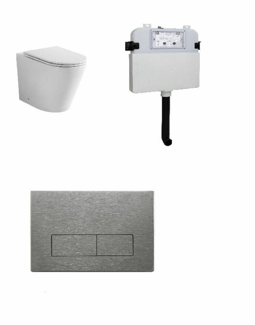 Java Rimless Floor Standing Pan with Square Stainless Steel Brushed Nickle Flush Plate and Cistern [203106]