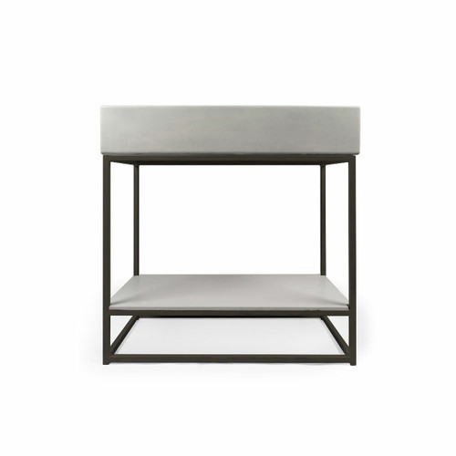 Vanity Set - Trough Rectangle Basin UHP Concrete (No P&W) with matching shelf on White Metal Frame (Sky Grey) [270311]