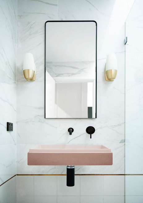 Basin Stepp Rectangle Wall Hung UHP Concrete (No P&W) 595W 395D 115H 17Kg (Blush Pink) [270595]