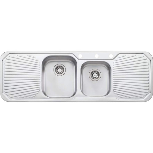 Petite Sink 1&3/4 Bowl with Double Drainer PE341 1430mm x 480mm One Tap Hole Topmount Stainless Steel [067871]