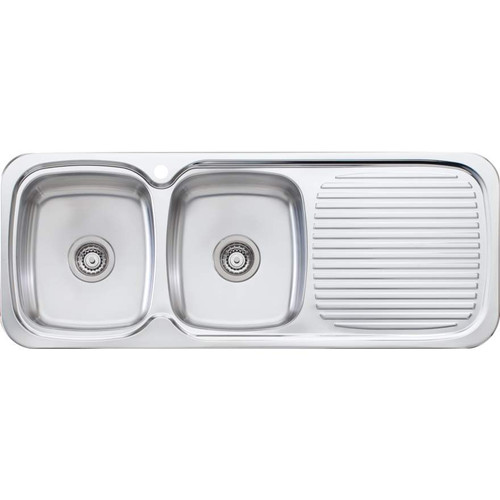 Lakeland Double Bowl Sink with Right Drainer 1 Tap Hole [010537]