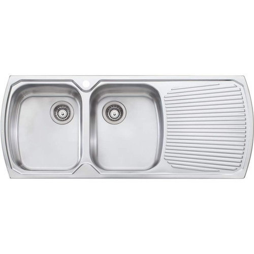 Monet Sink Left Hand Double Bowls with Drainer MO771 1200mm x 500mm One Tap Hole Topmount Staimless Steel [067336]