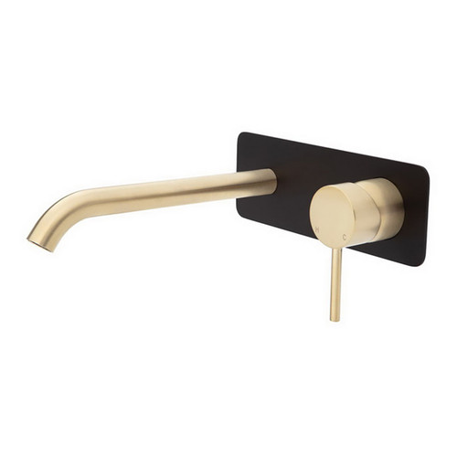 Kaya Wall Basin/Bath Mixer Set Square Plate PVD Urban Brass with Mate Black Plate 200mm Outlet [201725]
