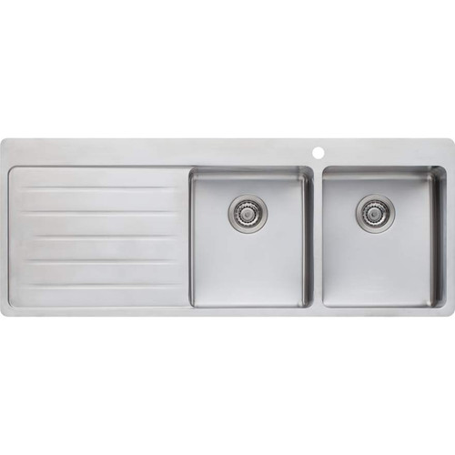 Sonetto Double Right Hand Bowl Topmount Sink with Drainer 1300mm Stainless Steel 1 Tap Hole [120799]