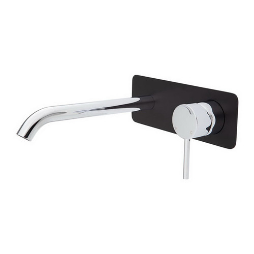 Kaya Wall Basin/Bath Mixer Set Square Plate Polished Chrome with Matte Black Plate 200mm Outlet [201717]