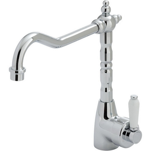 Eleanor Shepherds Crook Sink Mixer w/White Handle Chrome/Ceramic 5Star [156963]