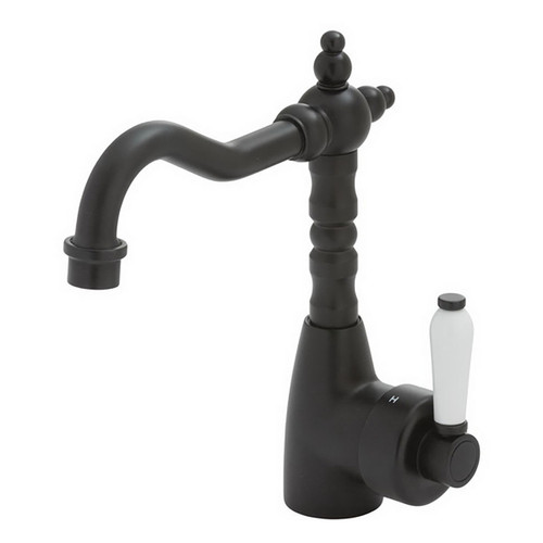 Eleanor Shepherds Crook Basin Mixer w/Handle Matte Black/Ceramic 5Star [156966]