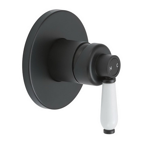 Eleanor Wall Bath/Shower Mixer Matte Black with White Ceramic Handle [156964]