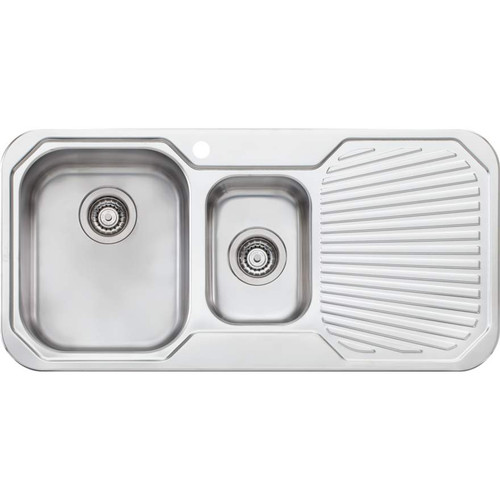 Petite Sink  1&1/2 Left Hand Bowls with Drainer PE301 One Tap Hole Topmount Stainless Steel [067849]