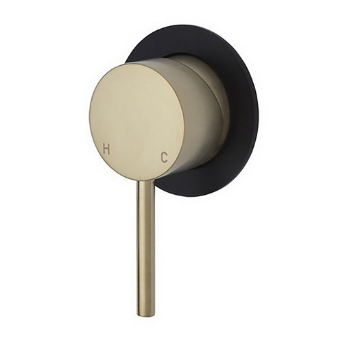 Kaya Wall Bath/Shower Mixer Small Round Plate PVD Urban Brass with Mate Black Plate [201620]