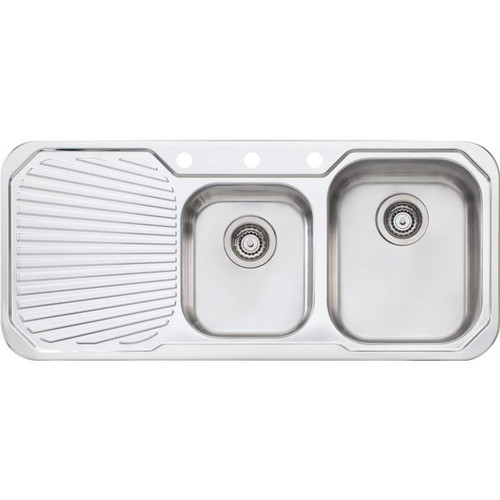 Petite 1&3/4 Topmount Sink Right Hand Bowls with Drainer PE312 1080mm x 460mm One Tap Hole Stainless Steel [067855]