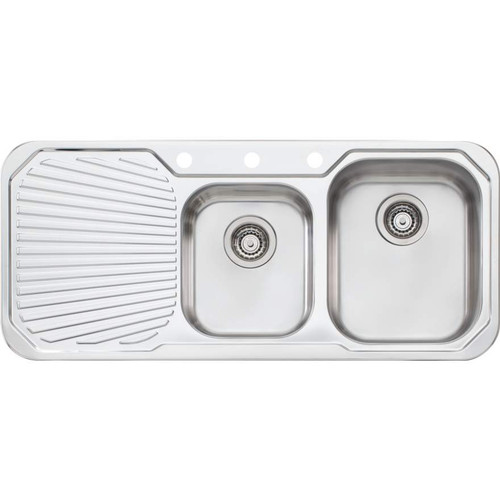 Petite Sink 1&3/4 Right Hand Bowls & Drainer PE312 1060mm x 460mm One Tap Hole Topmount Stainless Steel [067855]