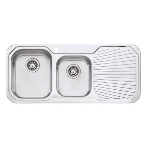 Petite Sink 1&3/4 Left Hand Bowls & Drainer PE311 1060mm x 460mm One Tap Hole Topmount Stainless Steel [067853]