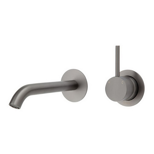 Kaya Up Wall Basin/Bath Mixer Set Round Plate PVD Gun Metal 160mm Outlet [201829]