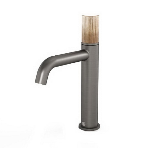 Elvire Progressive Basin Mixer 135mm Reach 6Star 4.5L/min Gunmetal Body Light Wood Handle [200715]